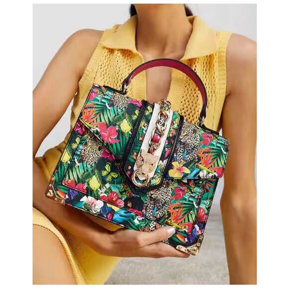 ALDO Baro Top Handle Crossbody Handbag Bright Gold Multi Leopard Tropical Floral - Picture 1 of 16